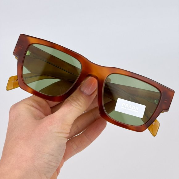 Prada PRA06S 11P60C BRAND NEW Sunglasses Cognac Tortoise Green Square Unisex - Picture 5 of 12
